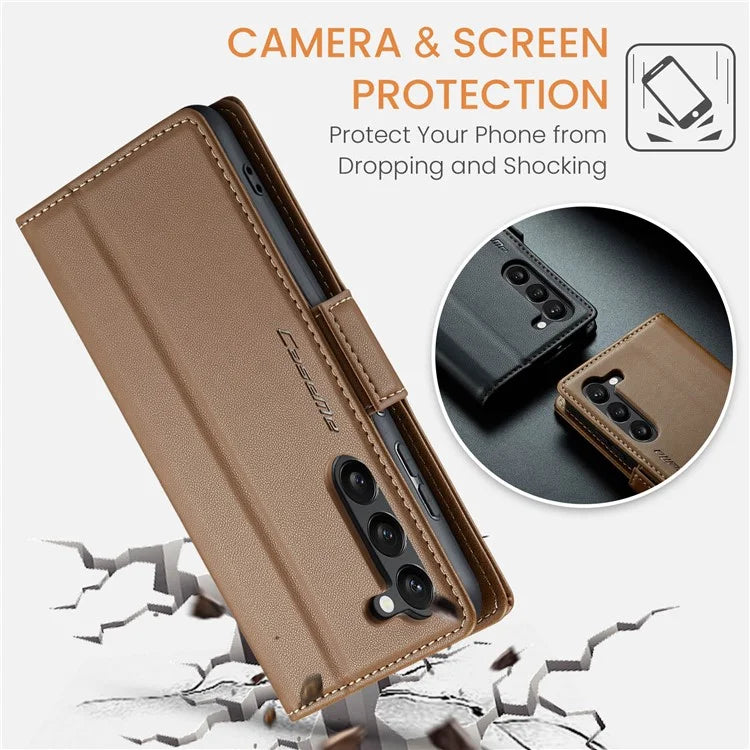 CASEME 023 Series For Samsung Galaxy S24 Case PU Leather RFID Blocking Smart Phone Protector