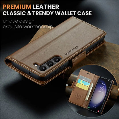 CASEME 023 Series For Samsung Galaxy S24 Case PU Leather RFID Blocking Smart Phone Protector