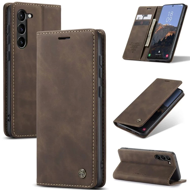 CASEME 013 Series For Samsung Galaxy S24+ Case PU Leather Wallet Mobile Phone Protector