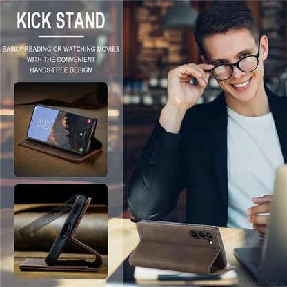 CASEME 013 Series For Samsung Galaxy S24+ Case PU Leather Wallet Mobile Phone Protector