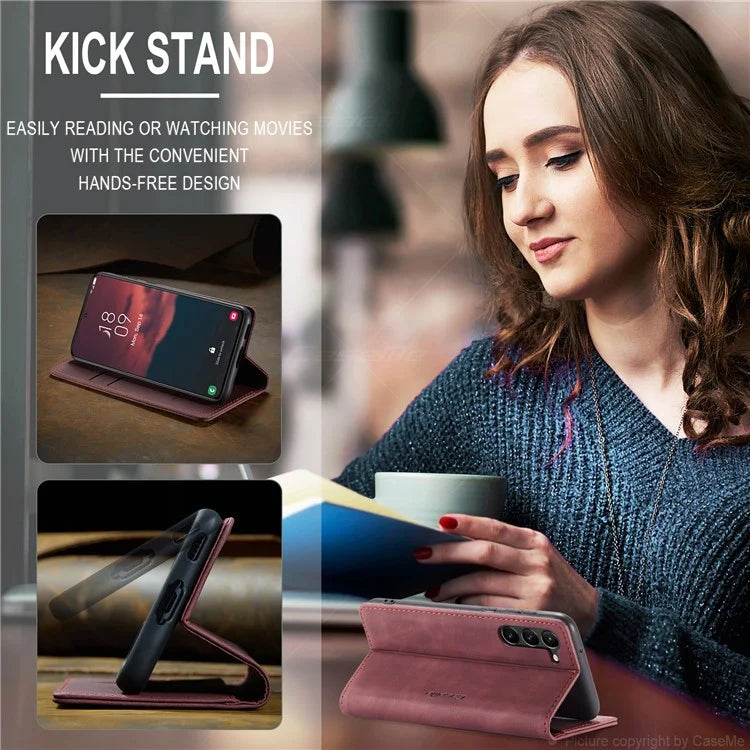 CASEME 013 Series For Samsung Galaxy S24 Case Anti-drop PU Leather Stand Cellphone Protector