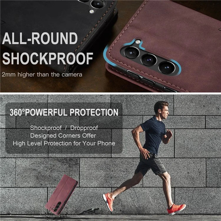 CASEME 013 Series For Samsung Galaxy S24 Case Anti-drop PU Leather Stand Cellphone Protector