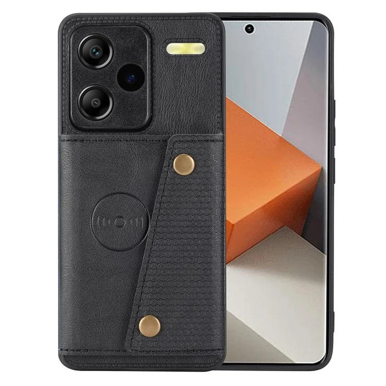 For Xiaomi Redmi Note 13 Pro+ 5G Case Kickstand Leather Coated TPU Phone Cover with Card Holder