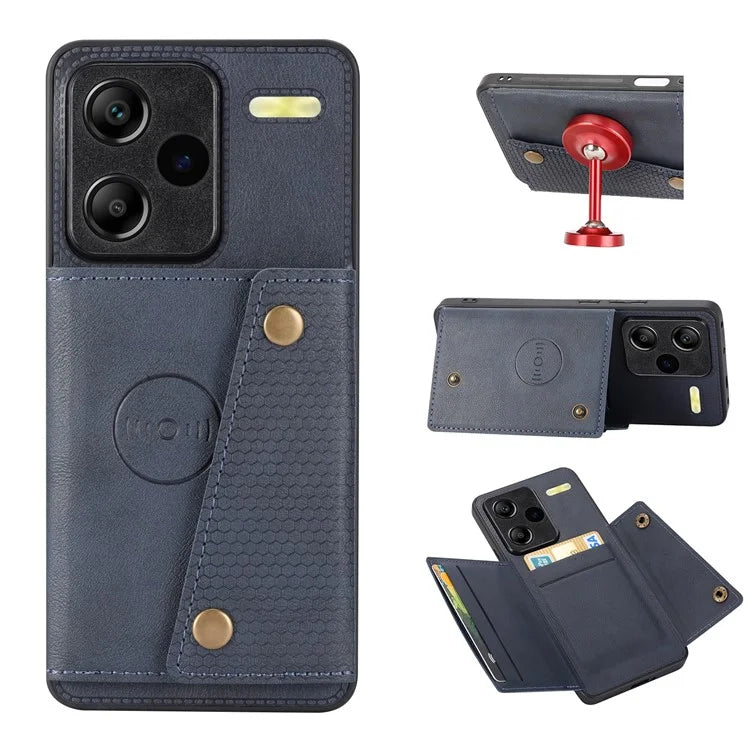For Xiaomi Redmi Note 13 Pro+ 5G Case Kickstand Leather Coated TPU Phone Cover with Card Holder