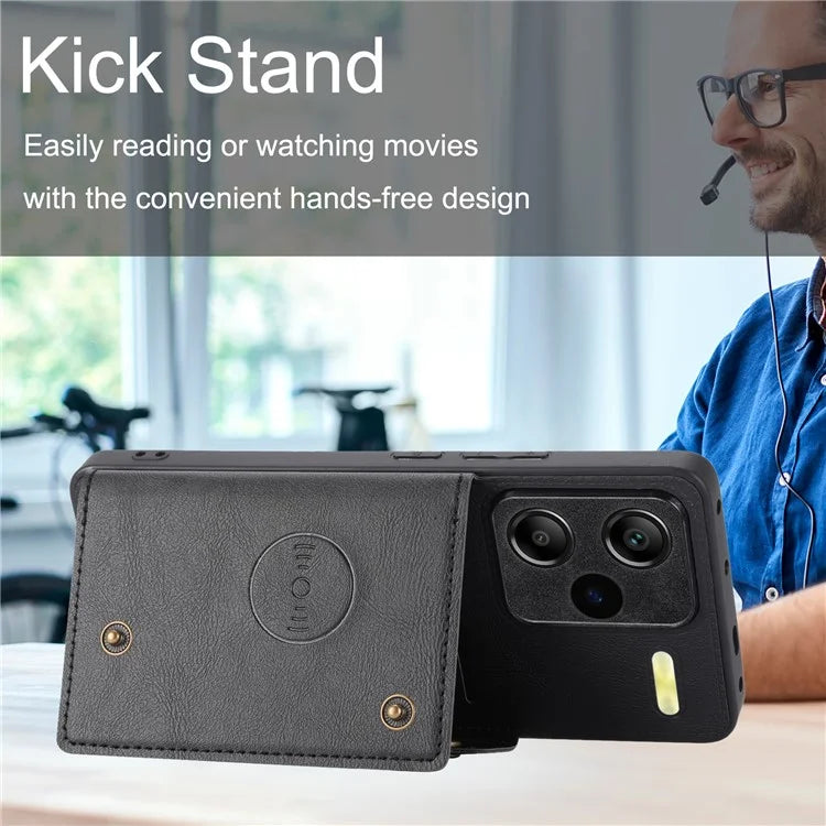 For Xiaomi Redmi Note 13 Pro+ 5G Case Kickstand Leather Coated TPU Phone Cover with Card Holder
