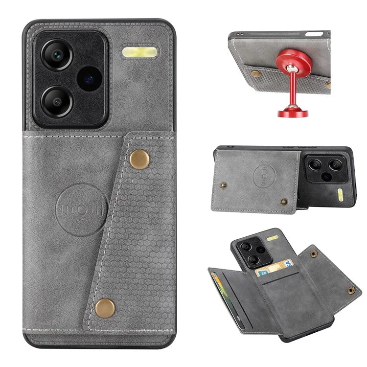 For Xiaomi Redmi Note 13 Pro+ 5G Case Kickstand Leather Coated TPU Phone Cover with Card Holder