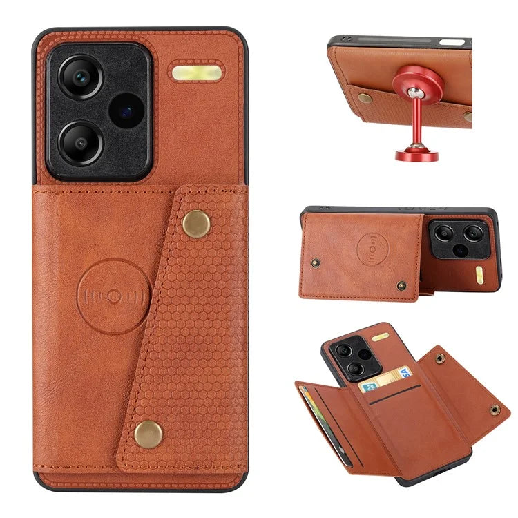 For Xiaomi Redmi Note 13 Pro+ 5G Case Kickstand Leather Coated TPU Phone Cover with Card Holder