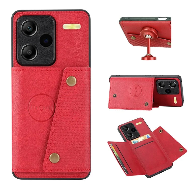 For Xiaomi Redmi Note 13 Pro+ 5G Case Kickstand Leather Coated TPU Phone Cover with Card Holder