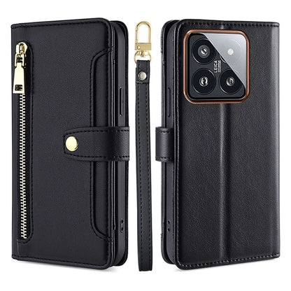 For Xiaomi 14 Pro Leather Case Card Holder Stand Phone Cover with 2 Straps