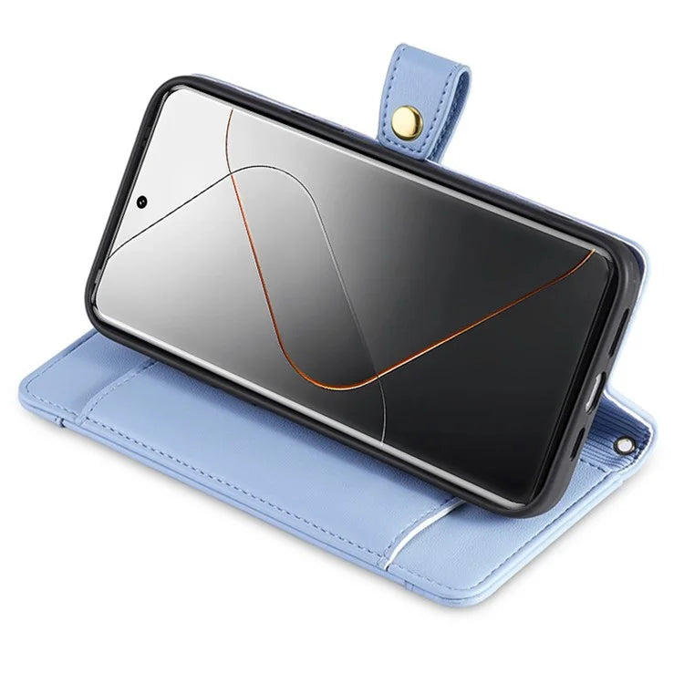 For Xiaomi 14 Pro Leather Case Card Holder Stand Phone Cover with 2 Straps