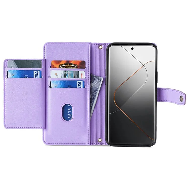 For Xiaomi 14 Pro Leather Case Card Holder Stand Phone Cover with 2 Straps