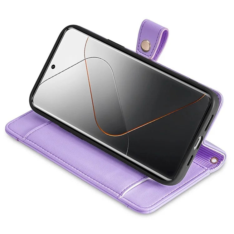For Xiaomi 14 Pro Leather Case Card Holder Stand Phone Cover with 2 Straps