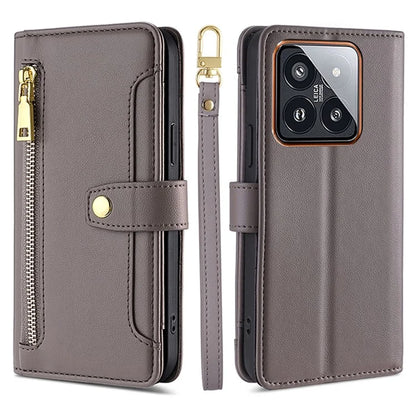For Xiaomi 14 Pro Leather Case Card Holder Stand Phone Cover with 2 Straps