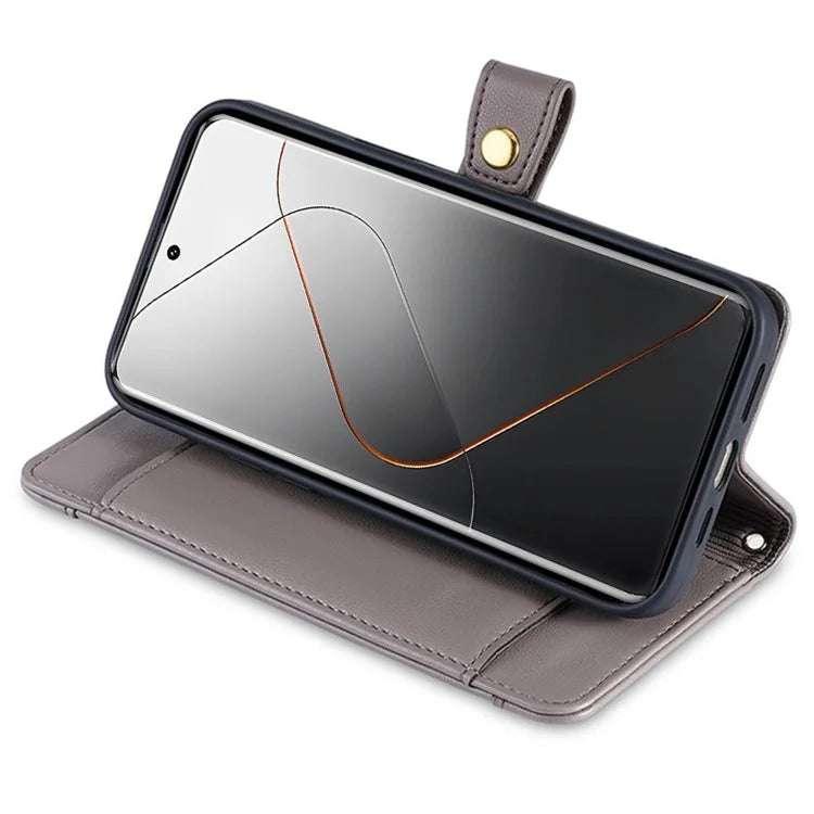 For Xiaomi 14 Pro Leather Case Card Holder Stand Phone Cover with 2 Straps