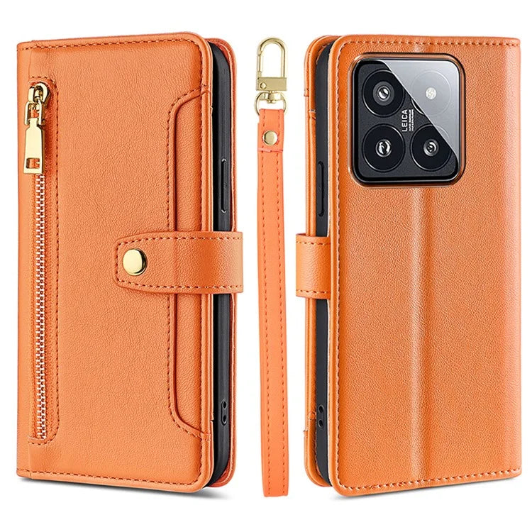 For Xiaomi 14 Pro Leather Case Card Holder Stand Phone Cover with 2 Straps