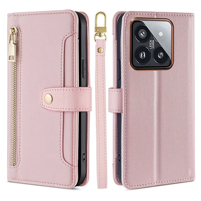 For Xiaomi 14 Pro Leather Case Card Holder Stand Phone Cover with 2 Straps