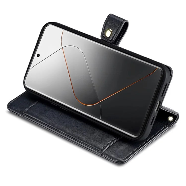 For Xiaomi 14 Case Card Slots Zipper Wallet Leather Cover with 2 Straps