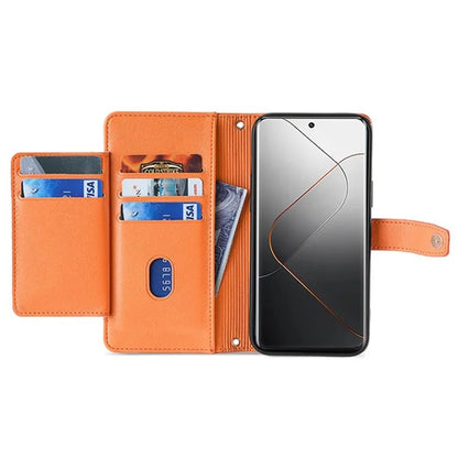 For Xiaomi 14 Case Card Slots Zipper Wallet Leather Cover with 2 Straps