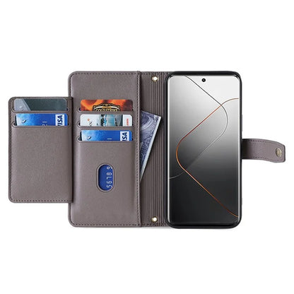 For Xiaomi 14 Case Card Slots Zipper Wallet Leather Cover with 2 Straps