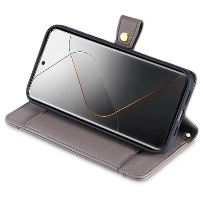 For Xiaomi 14 Case Card Slots Zipper Wallet Leather Cover with 2 Straps