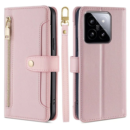For Xiaomi 14 Case Card Slots Zipper Wallet Leather Cover with 2 Straps