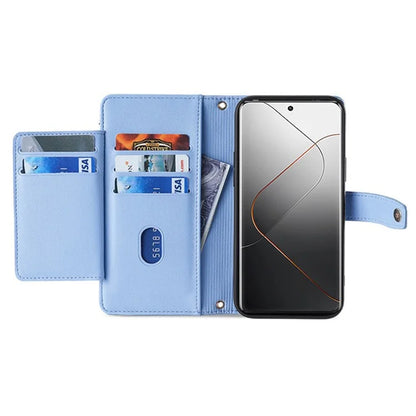 For Xiaomi 14 Case Card Slots Zipper Wallet Leather Cover with 2 Straps