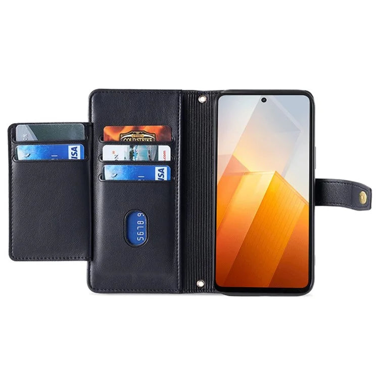 For vivo iQOO Z8x 5G / Y78t 5G Case Zipper Pocket Leather Phone Cover with 2 Straps