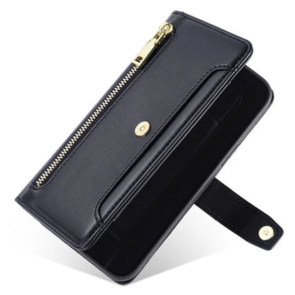 For vivo iQOO Z8x 5G / Y78t 5G Case Zipper Pocket Leather Phone Cover with 2 Straps