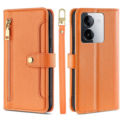 For vivo iQOO Z8x 5G / Y78t 5G Case Zipper Pocket Leather Phone Cover with 2 Straps