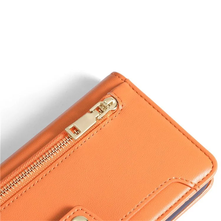 For vivo iQOO Z8x 5G / Y78t 5G Case Zipper Pocket Leather Phone Cover with 2 Straps