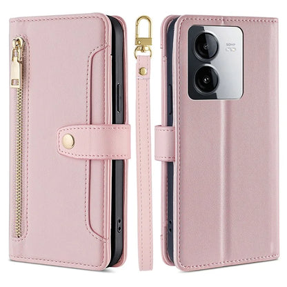 For vivo iQOO Z8x 5G / Y78t 5G Case Zipper Pocket Leather Phone Cover with 2 Straps