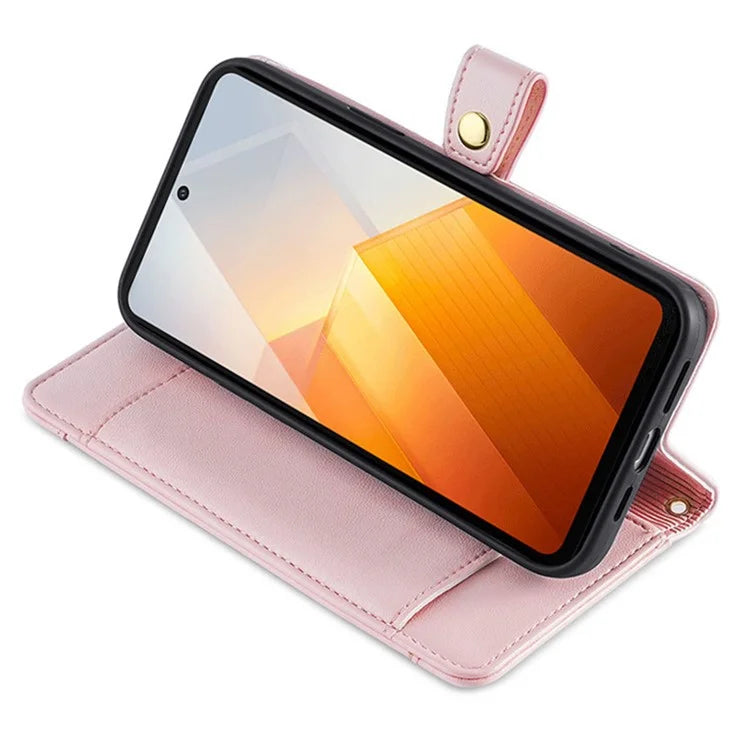 For vivo iQOO Z8x 5G / Y78t 5G Case Zipper Pocket Leather Phone Cover with 2 Straps