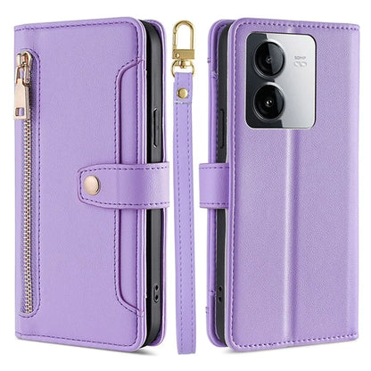 For vivo iQOO Z8x 5G / Y78t 5G Case Zipper Pocket Leather Phone Cover with 2 Straps