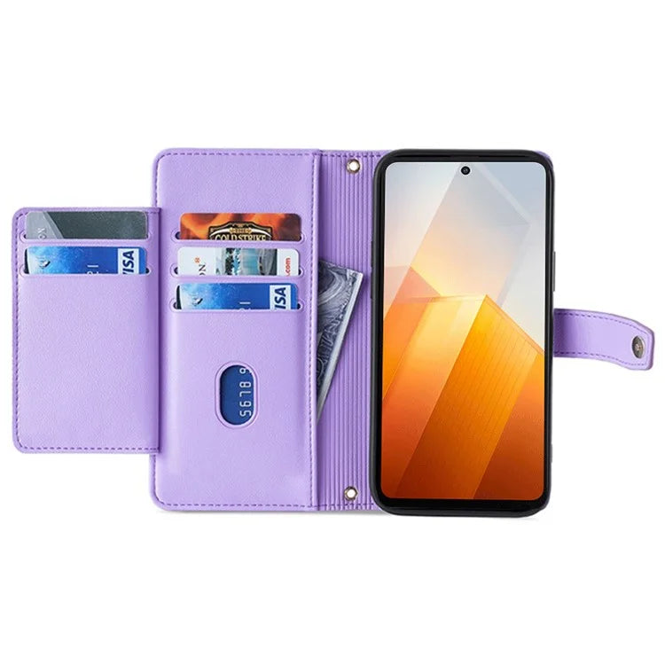 For vivo iQOO Z8x 5G / Y78t 5G Case Zipper Pocket Leather Phone Cover with 2 Straps