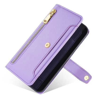 For vivo iQOO Z8x 5G / Y78t 5G Case Zipper Pocket Leather Phone Cover with 2 Straps