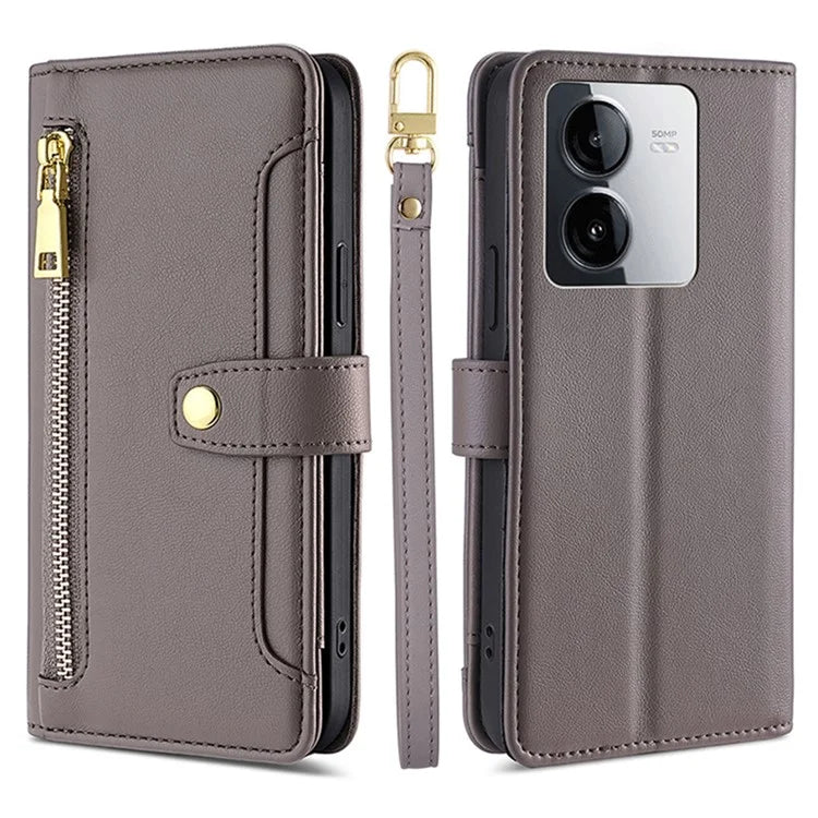 For vivo iQOO Z8x 5G / Y78t 5G Case Zipper Pocket Leather Phone Cover with 2 Straps