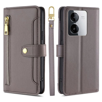 For vivo iQOO Z8x 5G / Y78t 5G Case Zipper Pocket Leather Phone Cover with 2 Straps