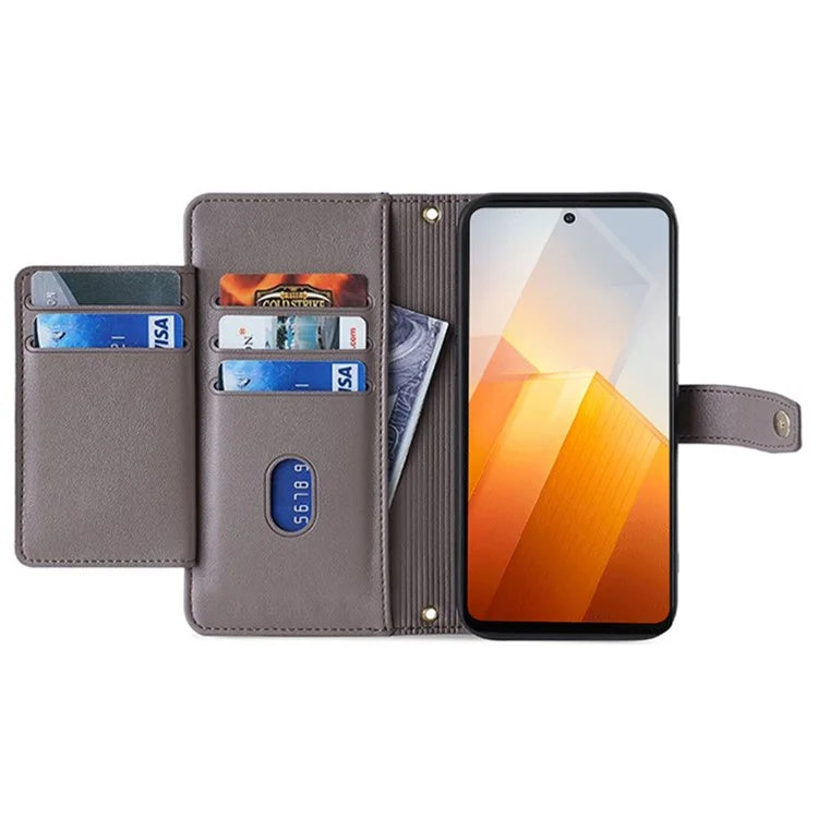 For vivo iQOO Z8x 5G / Y78t 5G Case Zipper Pocket Leather Phone Cover with 2 Straps