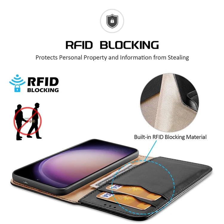 DUX DUCIS Hivo Series for Samsung Galaxy S24+ Case RFID Blocking Cowhide Leather Wallet Cover