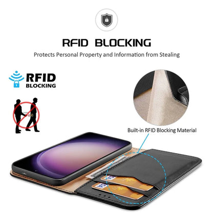 DUX DUCIS Hivo Series for Samsung Galaxy S24+ Case RFID Blocking Cowhide Leather Wallet Cover