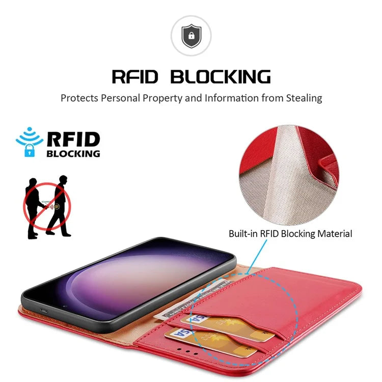 DUX DUCIS Hivo Series for Samsung Galaxy S24+ Case RFID Blocking Cowhide Leather Wallet Cover