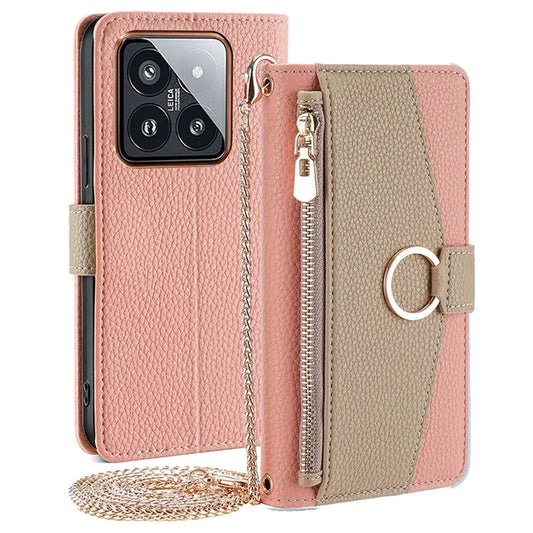 For Xiaomi 14 Pro Phone Case Anti-fall PU Leather Stand Cover with Makeup Mirror