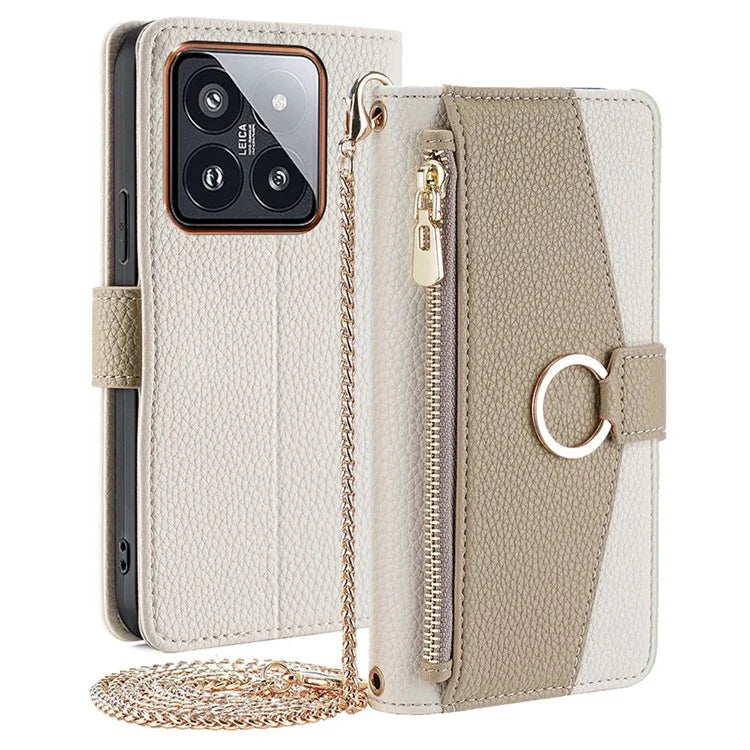 For Xiaomi 14 Pro Phone Case Anti-fall PU Leather Stand Cover with Makeup Mirror