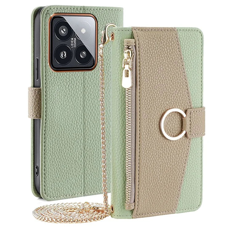 For Xiaomi 14 Pro Phone Case Anti-fall PU Leather Stand Cover with Makeup Mirror