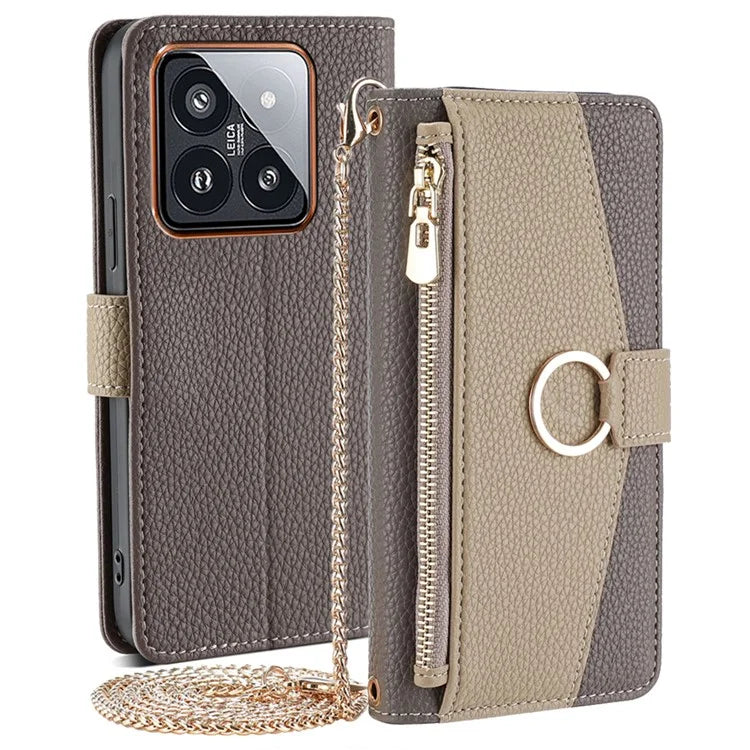 For Xiaomi 14 Pro Phone Case Anti-fall PU Leather Stand Cover with Makeup Mirror