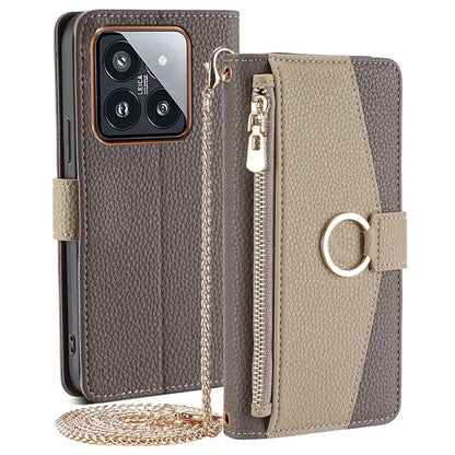 For Xiaomi 14 Pro Phone Case Anti-fall PU Leather Stand Cover with Makeup Mirror