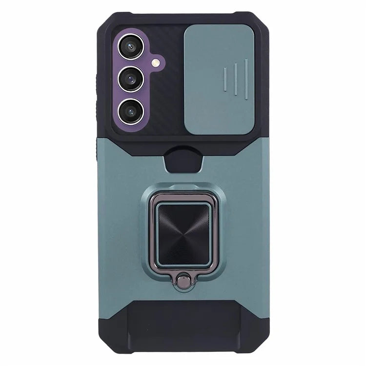 For Samsung Galaxy S24 Case with Slide Camera Cover Kickstand Phone Protectorish Green