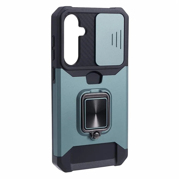 For Samsung Galaxy S24 Case with Slide Camera Cover Kickstand Phone Protectorish Green