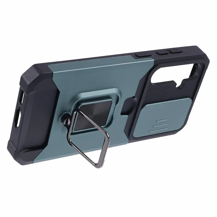 For Samsung Galaxy S24 Case with Slide Camera Cover Kickstand Phone Protectorish Green