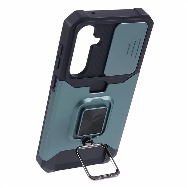 For Samsung Galaxy S24 Case with Slide Camera Cover Kickstand Phone Protectorish Green